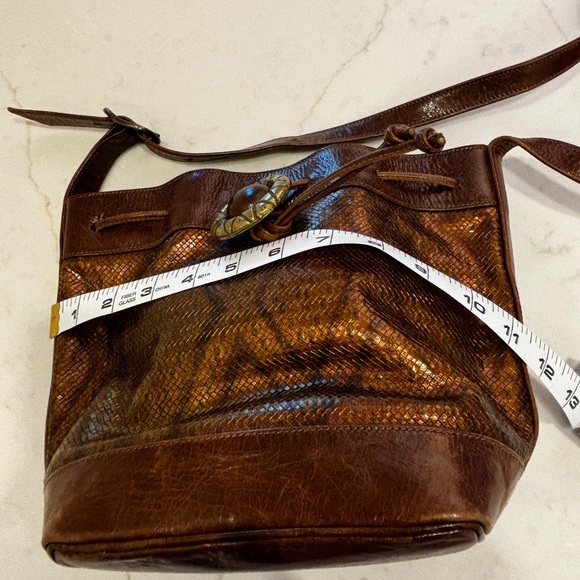 Vintage Susan Gail leather/reptile brown bucket bag Made in Italy - Picture 10 of 10